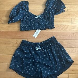 For Love And Lemons Navy Floral Set NWT XL Victoria Secret floral